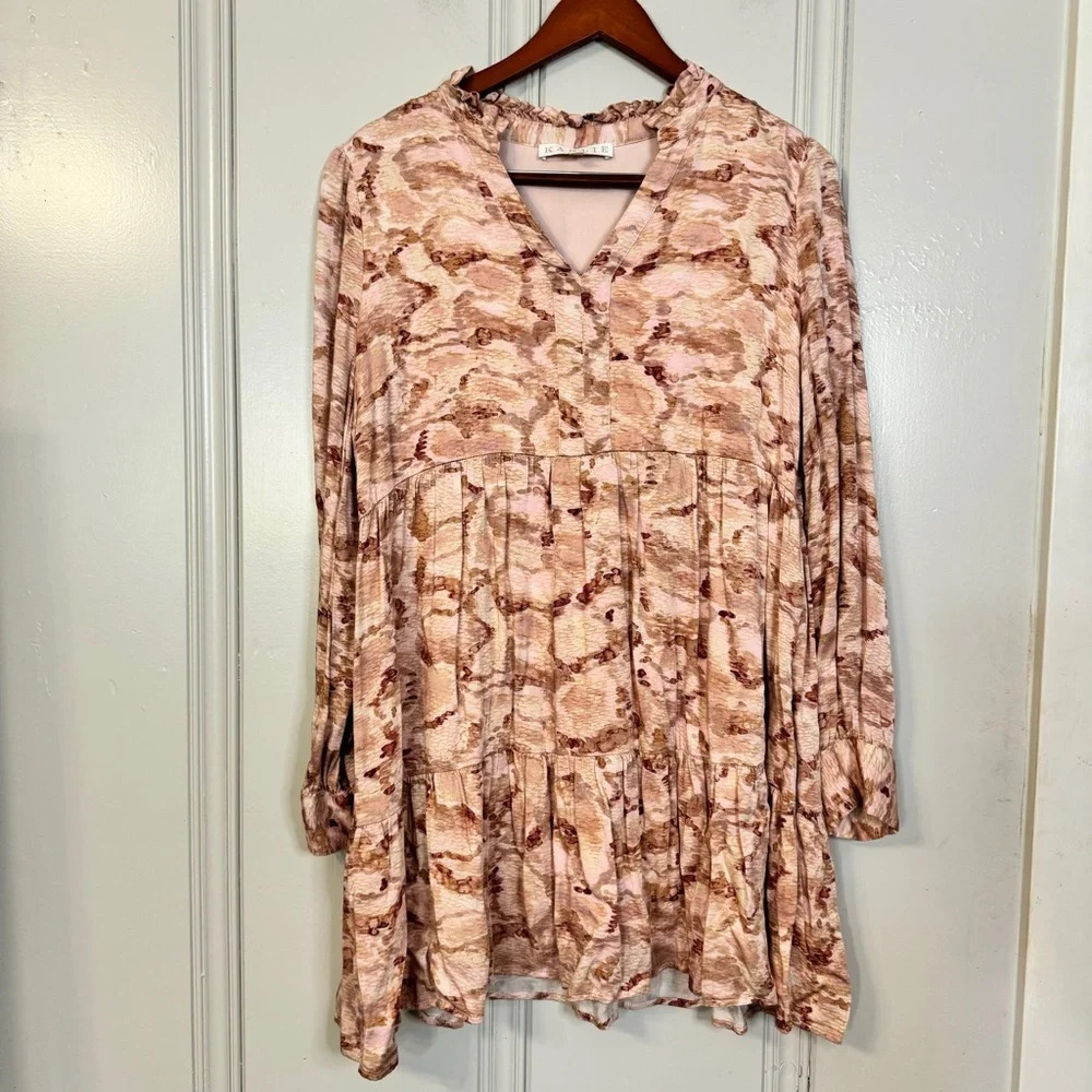 KARLIE Tiered Ruffle Camo Snake Print Ruffle Neck Dress Size Large